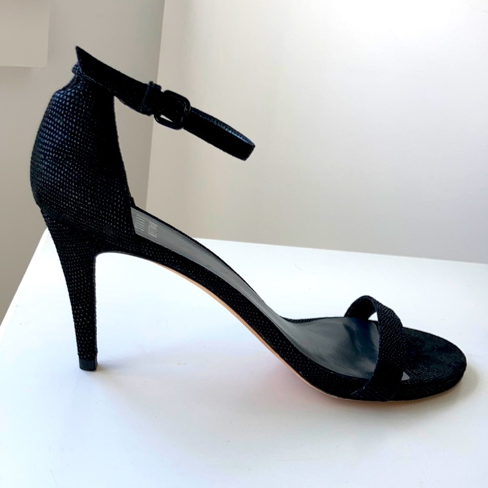 Stuart Weitzman size 8 1/2 ,black, Goose bump , leather sandals ,3inch heels